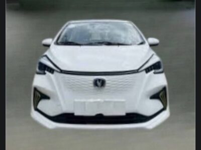 Image 1: Front view of Changan Benben E-Star electric car showing enclosed grille and LED headlights
