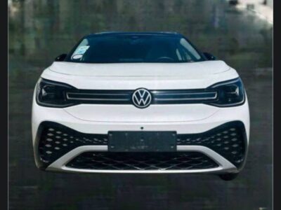 Image 3 (Front View): Front view showing the headlight assembly and grille design of a white Volkswagen ID.6 CROZZ Pro