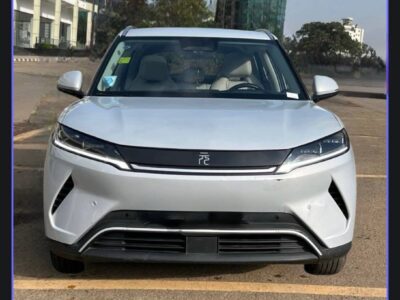 Image 4: Direct front profile view of 2025 BYD Yuan Up electric vehicle showing signature front light bar and badge