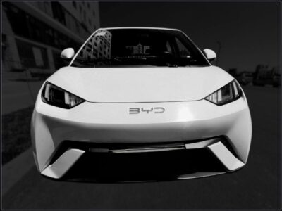 1:Front view of a white 2025 BYD Seagull Dolphin Mini EV electric car for sale at megebeya.com in Addis Ababa Ethiopia